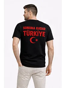 Erkek Türkiye Ay Yıldız Baskılı Taraftar Forma T-shirt - Siyah