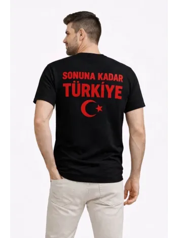 Erkek Türkiye Ay Yıldız Baskılı Taraftar Forma T-shirt - Siyah