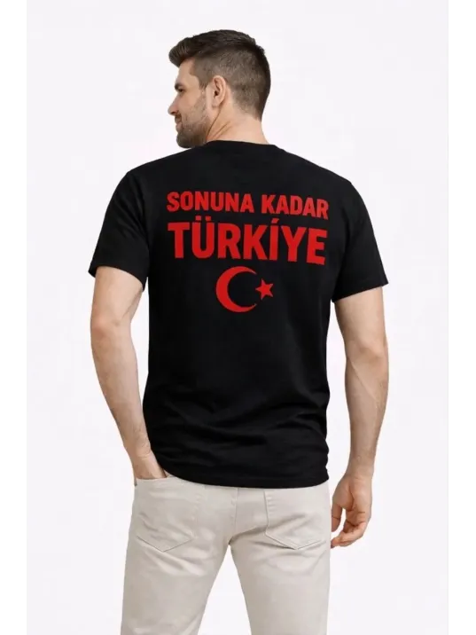 Erkek Türkiye Ay Yıldız Baskılı Taraftar Forma T-shirt - Siyah