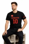 Erkek Türkiye Ay Yıldız Baskılı 10 Numara Forma Tişört Taraftar T-shirt - Siyah Erkek Türkiye Ay Yıldız Baskılı 10 Numara Forma Tişört Taraftar T-shirt - Siyah