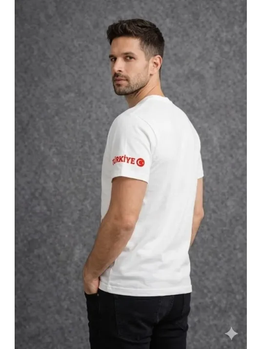 Erkek Türkiye Ay Yıldız Baskılı 10 Numara Forma Tişört Taraftar T-shirt - Beyaz