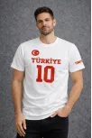 Erkek Türkiye Ay Yıldız Baskılı 10 Numara Forma Tişört Taraftar T-shirt - Beyaz