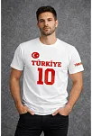 Erkek Türkiye Ay Yıldız Baskılı 10 Numara Forma Tişört Taraftar T-shirt - Beyaz