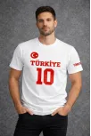 Erkek Türkiye Ay Yıldız Baskılı 10 Numara Forma Tişört Taraftar T-shirt - Beyaz