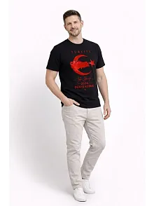 Erkek Türkiye Ay Yıldız Baskılı Taraftar Forma T-shirt - Siyah