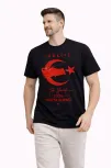 Erkek Türkiye Ay Yıldız Baskılı Taraftar Forma T-shirt - Siyah