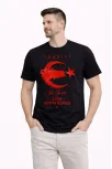 Erkek Türkiye Ay Yıldız Baskılı Taraftar Forma T-shirt - Siyah