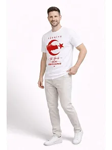 Erkek Türkiye Ay Yıldız Baskılı Taraftar Forma T-shirt - Beyaz