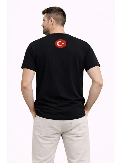 Erkek Türkiye Baskılı Tişört Ay Yıldız 2026 Dünya Kupası Taraftar Forma T-shirt - Siyah