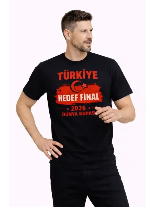 Erkek Türkiye Baskılı Tişört Ay Yıldız 2026 Dünya Kupası Taraftar Forma T-shirt - Siyah Erkek Türkiye Baskılı Tişört Ay Yıldız 2026 Dünya Kupası Taraftar Forma T-shirt - Siyah