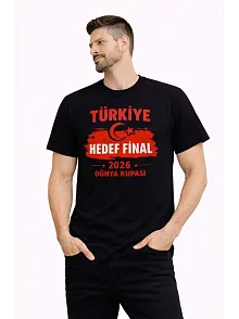 Erkek Türkiye Baskılı Tişört Ay Yıldız 2026 Dünya Kupası Taraftar Forma T-shirt - Siyah