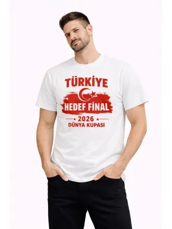 Erkek Türkiye Baskılı Tişört Ay Yıldız 2026 Dünya Kupası Taraftar Forma T-shirt - Beyaz