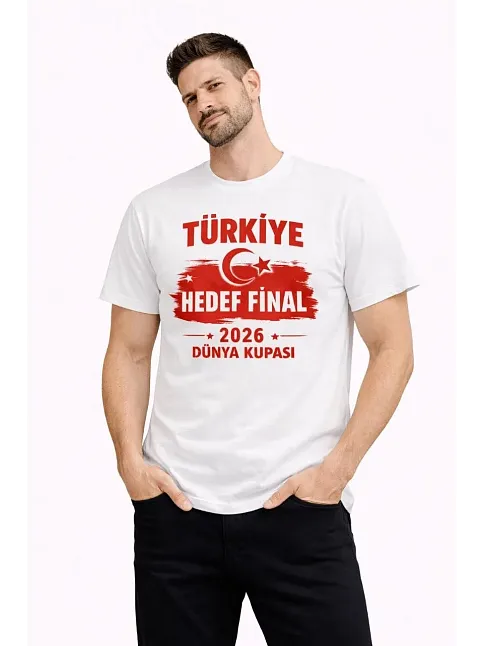 Erkek Türkiye Baskılı Tişört Ay Yıldız 2026 Dünya Kupası Taraftar Forma T-shirt - Beyaz