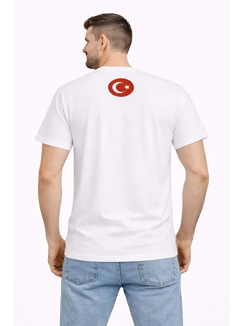 Erkek Türkiye Baskılı Tişört Ay Yıldız 2026 Dünya Kupası Taraftar Forma T-shirt - Beyaz
