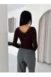 Kadın Dantel Detaylı V Yaka Arkası V Yaka Kaşmir Dokulu Uzun Kollu Bluz - Vişne Çürüğü Kadın Dantel Detaylı V Yaka Arkası V Yaka Kaşmir Dokulu Uzun Kollu Bluz - Vişne Çürüğü