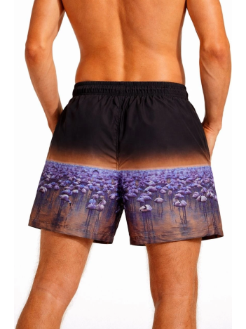 Erkek Deniz Şortu Fermuarlı Cepli File Astarlı Hızlı Kuruyan Premium - Siyah