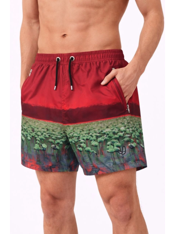 Erkek Deniz Şortu Fermuarlı Cepli File Astarlı Hızlı Kuruyan Premium - Kırmızı