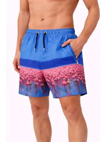 Erkek Deniz Şortu Fermuarlı Cepli File Astarlı Hızlı Kuruyan Premium - Mavi