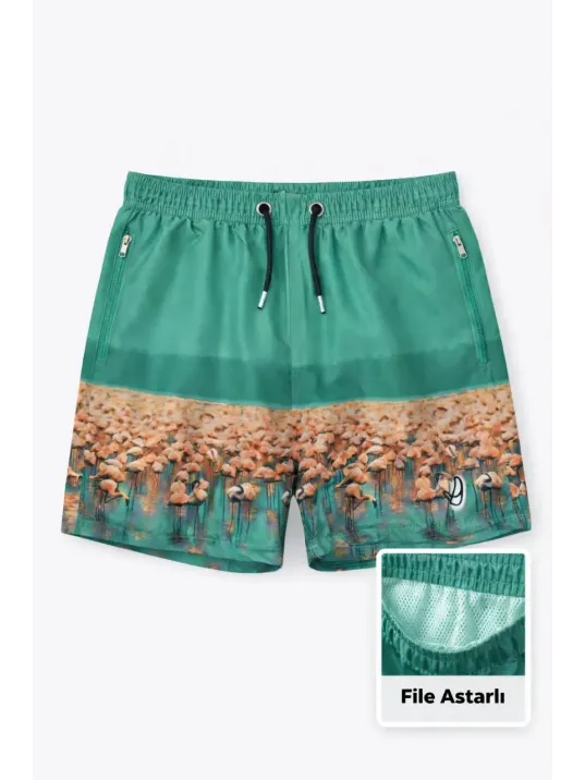 Erkek Deniz Şortu Fermuarlı Cepli File Astarlı Hızlı Kuruyan Premium - Su Yeşili Erkek Deniz Şortu Fermuarlı Cepli File Astarlı Hızlı Kuruyan Premium - Su Yeşili