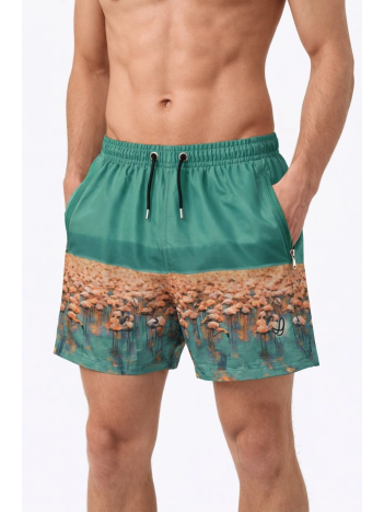 Erkek Deniz Şortu Fermuarlı Cepli File Astarlı Hızlı Kuruyan Premium - Su Yeşili