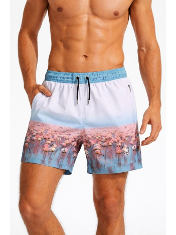 Erkek Deniz Şortu Fermuarlı Cepli File Astarlı Hızlı Kuruyan Premium - Beyaz