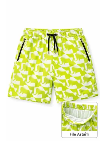 Erkek Deniz Şortu Fermuarlı Cepli File Astarlı Hızlı Kuruyan Premium - Sarı Erkek Deniz Şortu Fermuarlı Cepli File Astarlı Hızlı Kuruyan Premium - Sarı