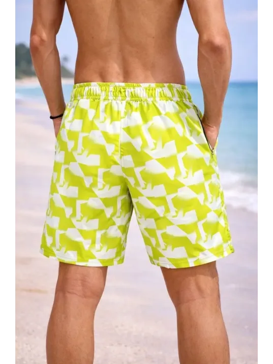 Erkek Deniz Şortu Fermuarlı Cepli File Astarlı Hızlı Kuruyan Premium - Sarı Erkek Deniz Şortu Fermuarlı Cepli File Astarlı Hızlı Kuruyan Premium - Sarı
