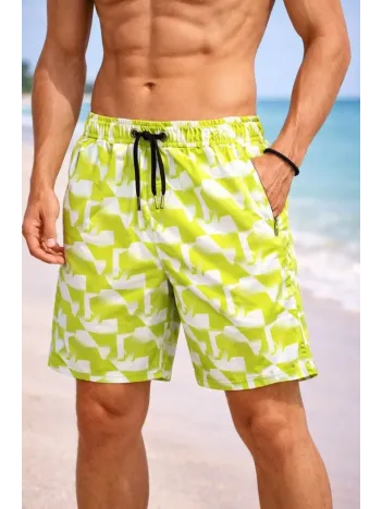 Erkek Deniz Şortu Fermuarlı Cepli File Astarlı Hızlı Kuruyan Premium - Sarı