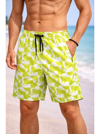 Erkek Deniz Şortu Fermuarlı Cepli File Astarlı Hızlı Kuruyan Premium - Sarı