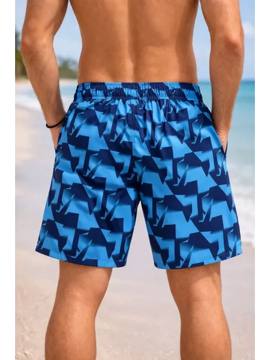 Erkek Deniz Şortu Fermuarlı Cepli File Astarlı Hızlı Kuruyan Premium - Mavi