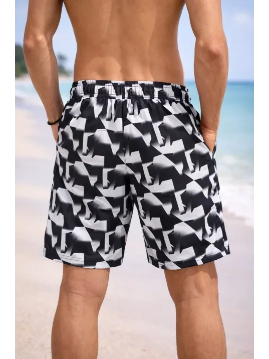 Erkek Deniz Şortu Fermuarlı Cepli File Astarlı Hızlı Kuruyan Premium - Siyah