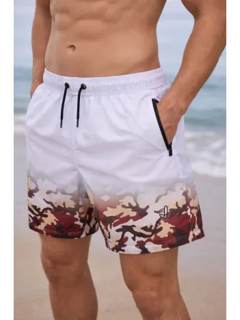 Erkek Deniz Şortu Fermuarlı Cepli File Astarlı Hızlı Kuruyan Premium - Beyaz