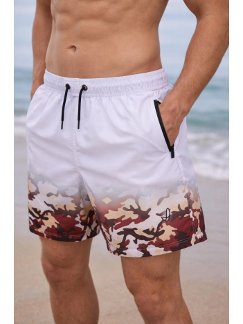 Erkek Deniz Şortu Fermuarlı Cepli File Astarlı Hızlı Kuruyan Premium - Beyaz