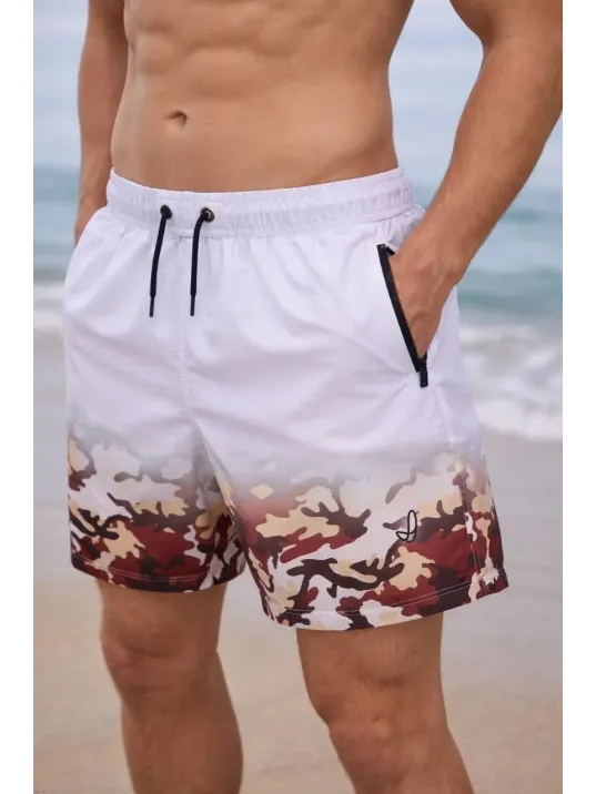 Erkek Deniz Şortu Fermuarlı Cepli File Astarlı Hızlı Kuruyan Premium - Beyaz Erkek Deniz Şortu Fermuarlı Cepli File Astarlı Hızlı Kuruyan Premium - Beyaz