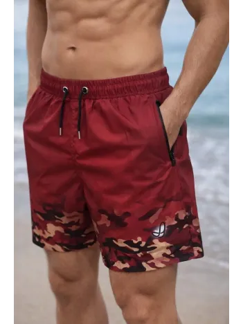 Erkek Deniz Şortu Fermuarlı Cepli File Astarlı Hızlı Kuruyan Premium - Kırmızı