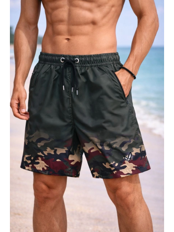 Erkek Deniz Şortu Fermuarlı Cepli File Astarlı Hızlı Kuruyan Premium - Haki