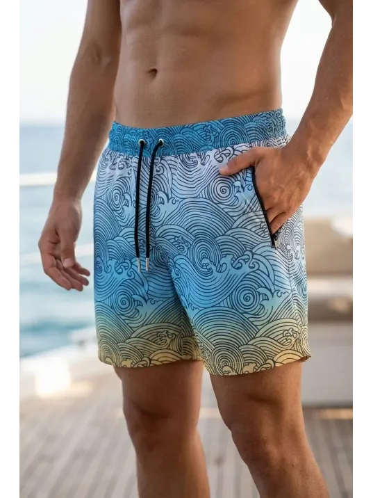 Erkek Deniz Şortu Fermuarlı Cepli File Astarlı Hızlı Kuruyan Premium - Çok Renkli Erkek Deniz Şortu Fermuarlı Cepli File Astarlı Hızlı Kuruyan Premium - Çok Renkli