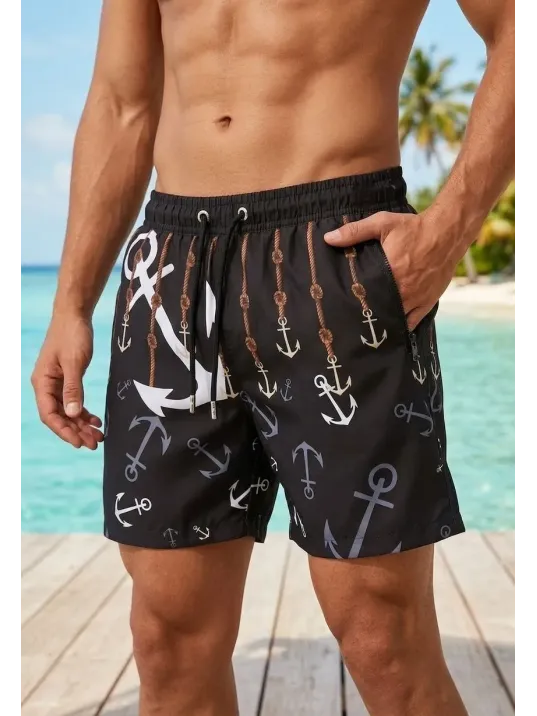 Erkek Deniz Şortu Fermuarlı Cepli File Astarlı Hızlı Kuruyan Premium - Siyah Erkek Deniz Şortu Fermuarlı Cepli File Astarlı Hızlı Kuruyan Premium - Siyah