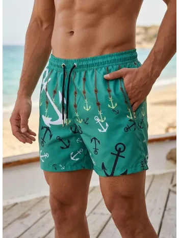 Erkek Deniz Şortu Fermuarlı Cepli File Astarlı Hızlı Kuruyan Premium - Su Yeşili