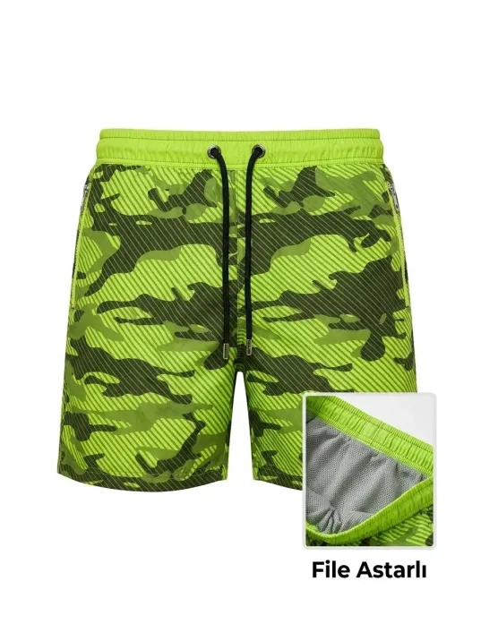 Erkek Deniz Şortu Fermuarlı Cepli File Astarlı Hızlı Kuruyan Premium - Neon Yeşili Erkek Deniz Şortu Fermuarlı Cepli File Astarlı Hızlı Kuruyan Premium - Neon Yeşili