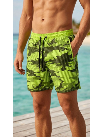 Erkek Deniz Şortu Fermuarlı Cepli File Astarlı Hızlı Kuruyan Premium - Neon Yeşili