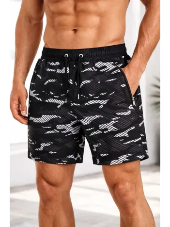 Erkek Deniz Şortu Fermuarlı Cepli File Astarlı Hızlı Kuruyan Premium - Siyah