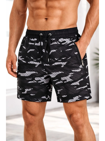 Erkek Deniz Şortu Fermuarlı Cepli File Astarlı Hızlı Kuruyan Premium - Siyah