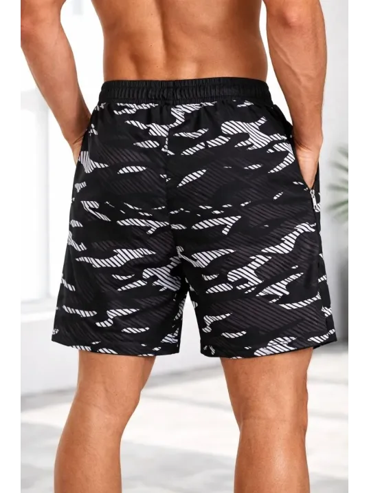Erkek Deniz Şortu Fermuarlı Cepli File Astarlı Hızlı Kuruyan Premium - Siyah