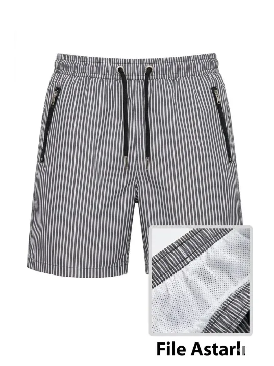 Erkek Deniz Şortu Fermuarlı Cepli File Astarlı Hızlı Kuruyan Premium - Siyah Erkek Deniz Şortu Fermuarlı Cepli File Astarlı Hızlı Kuruyan Premium - Siyah