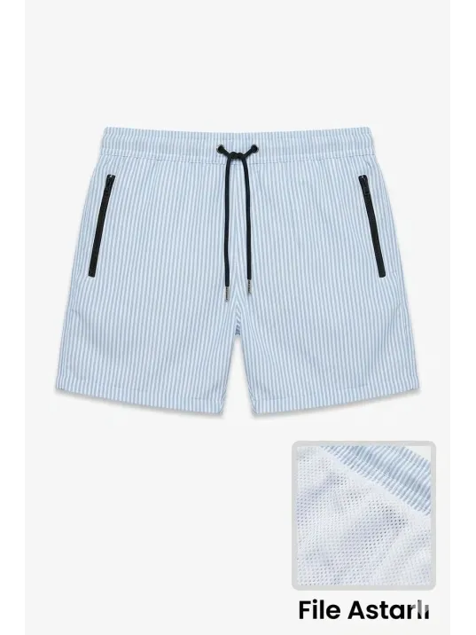 Erkek Deniz Şortu Fermuarlı Cepli File Astarlı Hızlı Kuruyan Premium - Bebek Mavisi Erkek Deniz Şortu Fermuarlı Cepli File Astarlı Hızlı Kuruyan Premium - Bebek Mavisi