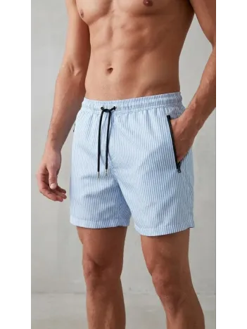 Erkek Deniz Şortu Fermuarlı Cepli File Astarlı Hızlı Kuruyan Premium - Bebek Mavisi