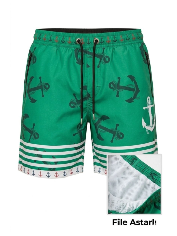 Erkek Deniz Şortu Fermuarlı Cepli File Astarlı Hızlı Kuruyan Premium - Su Yeşili