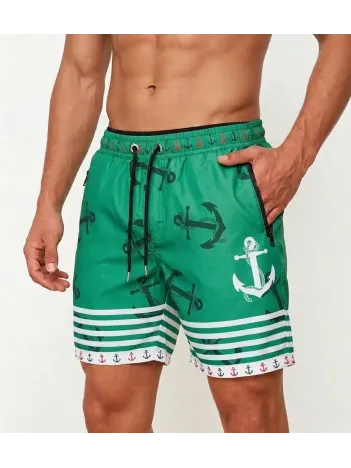 Erkek Deniz Şortu Fermuarlı Cepli File Astarlı Hızlı Kuruyan Premium - Su Yeşili