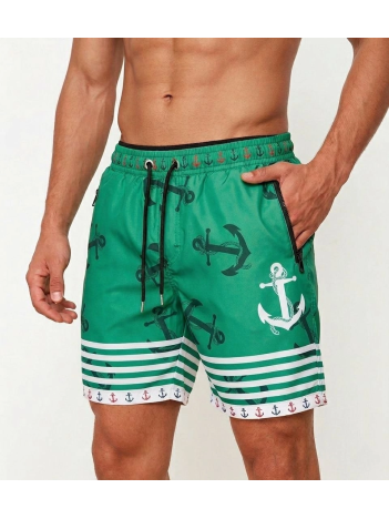 Erkek Deniz Şortu Fermuarlı Cepli File Astarlı Hızlı Kuruyan Premium - Su Yeşili